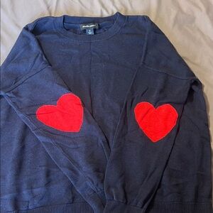 Studio Blue Sweater with Red Heart Accents